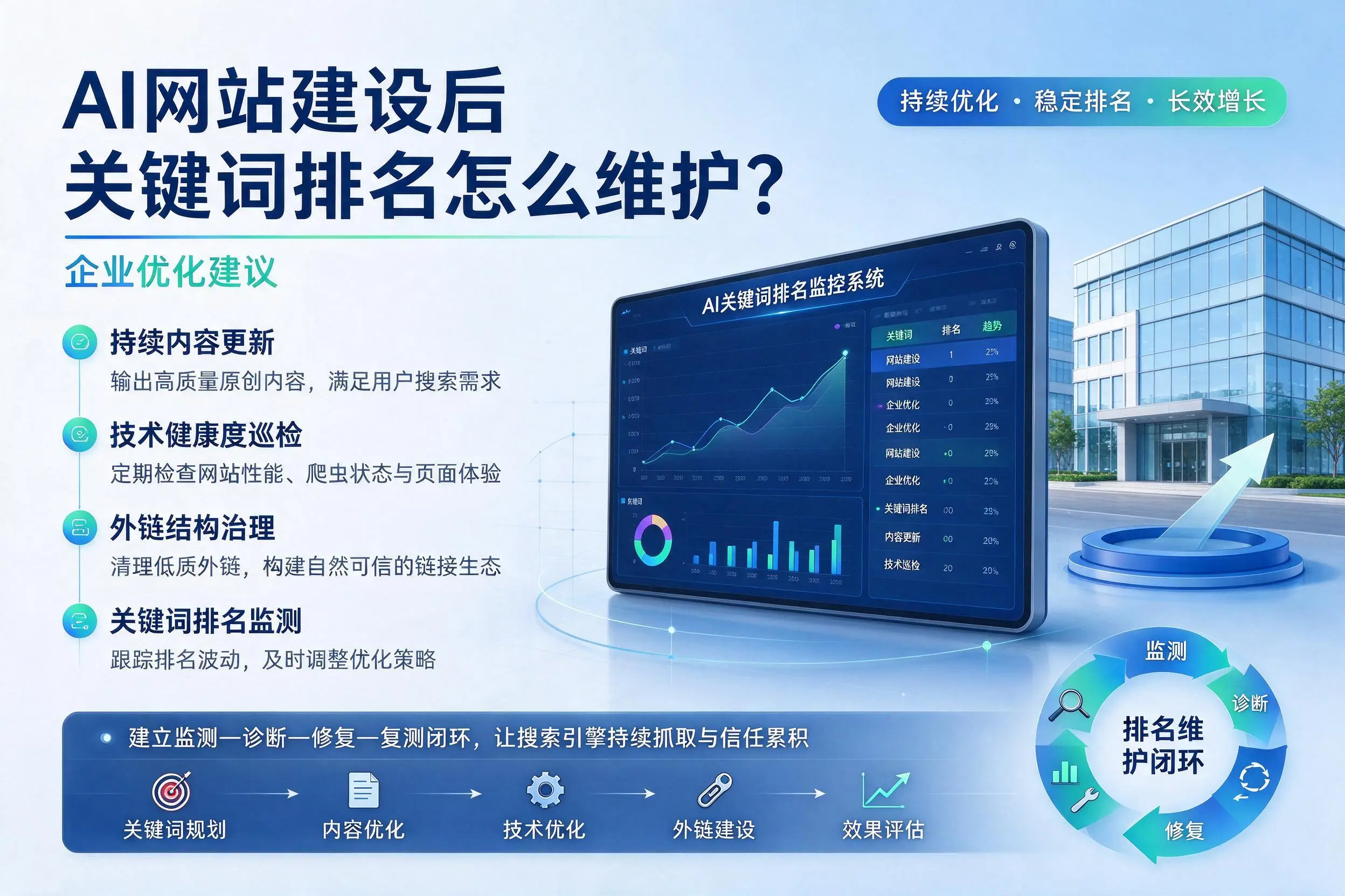 AI网站建设后关键词排名怎么维护？包头企业优化建议