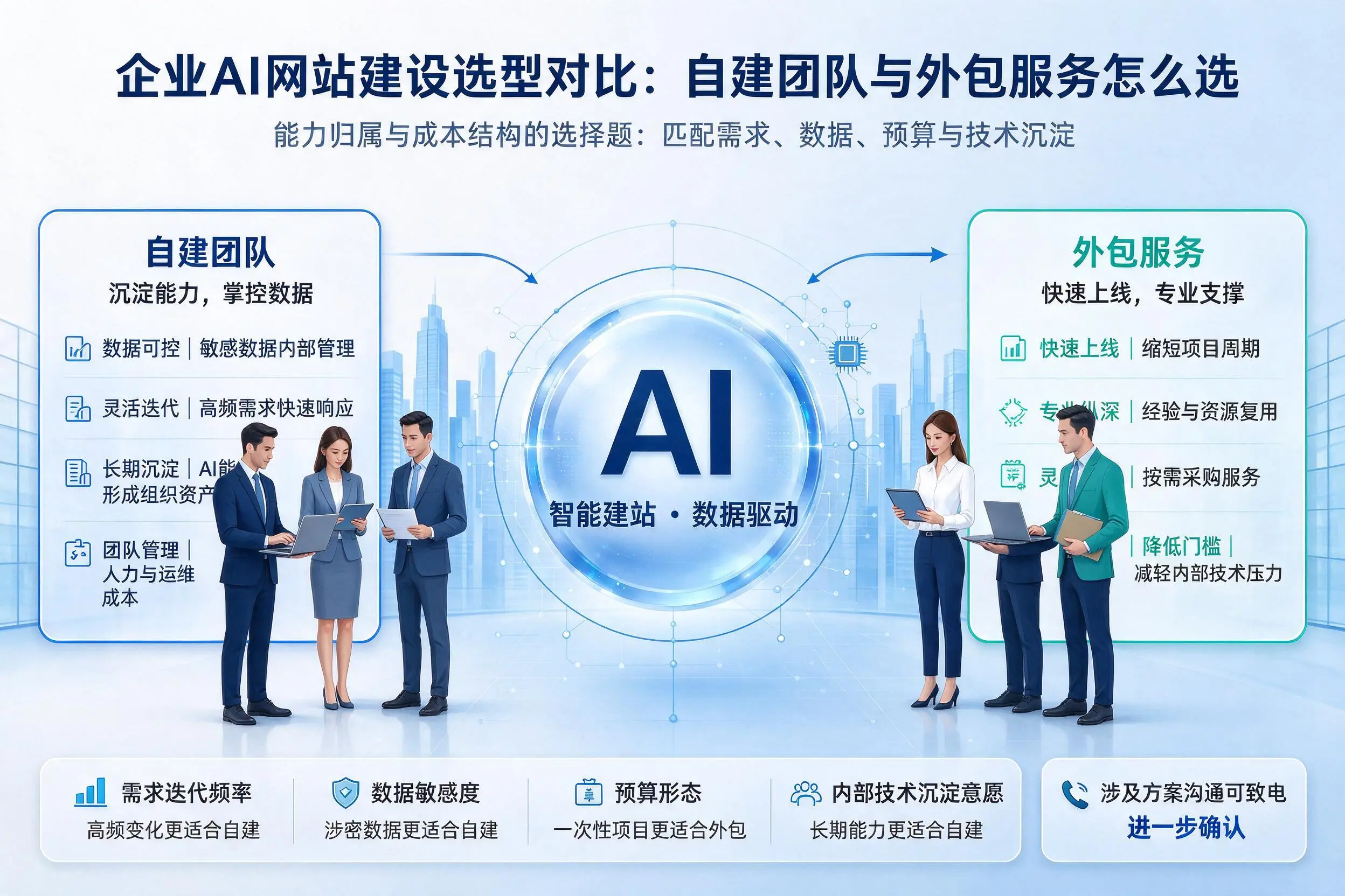 包头企业AI网站建设选型对比：自建团队与外包服务怎么选